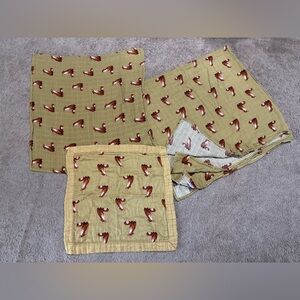 Milkbarn Organic Cotton Swaddle Blanket Burp Cloth Bamboo Lovey Gold Fox Print